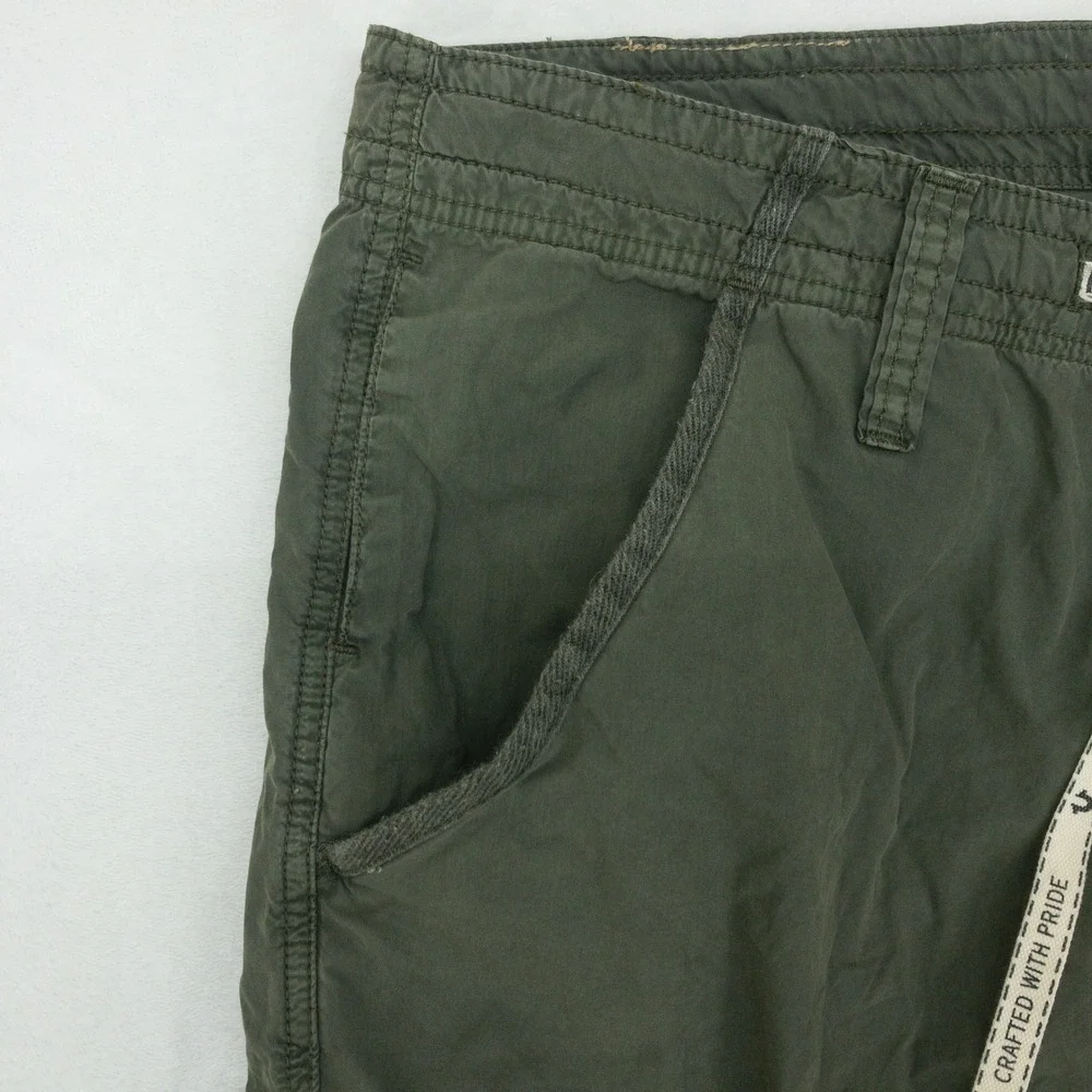True Religion Terrain Cargo Shorts Mens 36 Olive Green Drawstring Zipper Pockets
